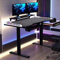 Electric Gaming Standing Desk Carbon Fiber Texture Straight Legs Height Adjustable RGB LED Gaming Desk with Tabletop