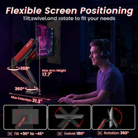 360° Rotation Dual Monitor Mount Arm Gaming for Computer Screen 13-32" and up to 22 Lbs Swivel with C Clamp and Grommet Base