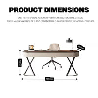 High End Khaki Retro Solid Wood Desk Modern Minimalist Home Study Office Desk Saddle Leather Computer Desk