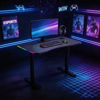 Electric Gaming Standing Desk Carbon Fiber Texture Straight Legs Height Adjustable RGB LED Gaming Desk with Tabletop