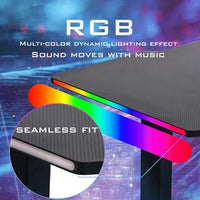 Electric Gaming Standing Desk Carbon Fiber Texture Straight Legs Height Adjustable RGB LED Gaming Desk with Tabletop