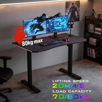 Electric Gaming Standing Desk Carbon Fiber Texture Straight Legs Height Adjustable RGB LED Gaming Desk with Tabletop
